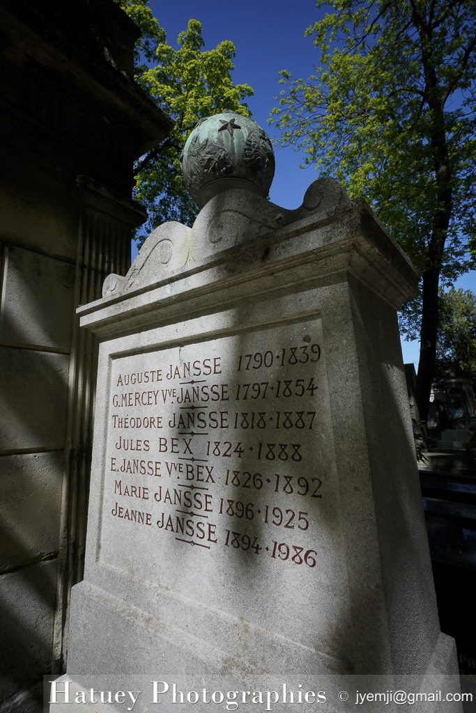 Paris, Cimetiere du Pere Lachaise , Photographies de Paris, Cemetery Graveyard Cementerio Cimitero Friedhof , Cimetiere du Pere Lachaise , Photographies de la tombe d' Auguste JANSSE par "©Hatuey Photographies"